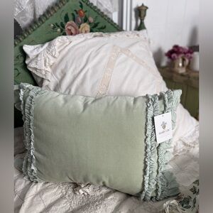 Rachel Ashwell Shabby Chic Velvet Sage Ruffled Decorative pillow